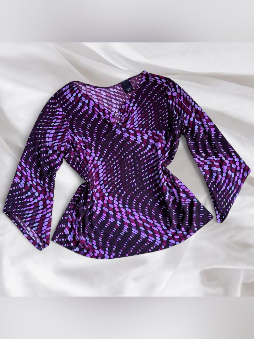 Purple Polka Dot Bell Sleeve Blouse